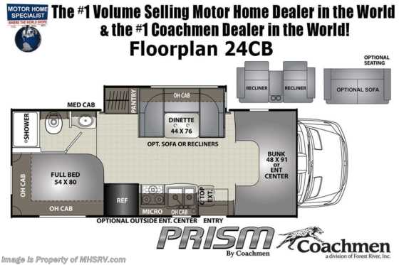 2021 Coachmen Prism Select 24CB Sprinter Diesel W/ Prism Select Pkg, Stabilizers, Rims &amp; Exterior TV Floorplan