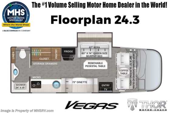 2023 Thor Motor Coach Vegas 24.3 W/ Bedroom TV, WiFi, Solar, Electric Stabilizing System Floorplan