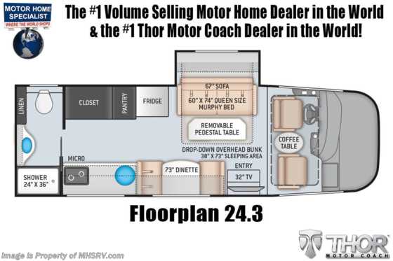 2022 Thor Motor Coach Vegas 24.3 W/ Home Collection, Stabilizers, WiFi, Solar Floorplan