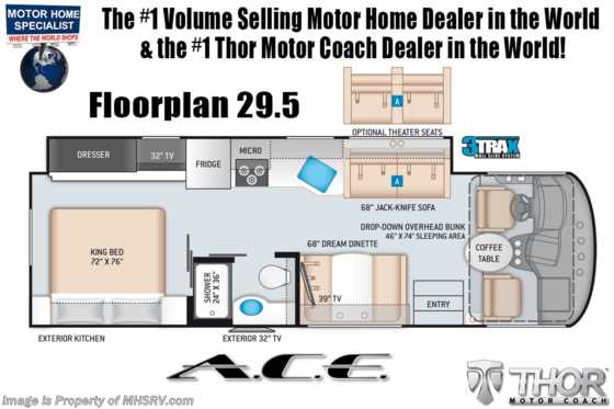 2022 Thor Motor Coach A.C.E. 29.5 Pet Friendly RV W/ Theater Seats, King Bed, 2 A/Cs &amp; Solar Floorplan