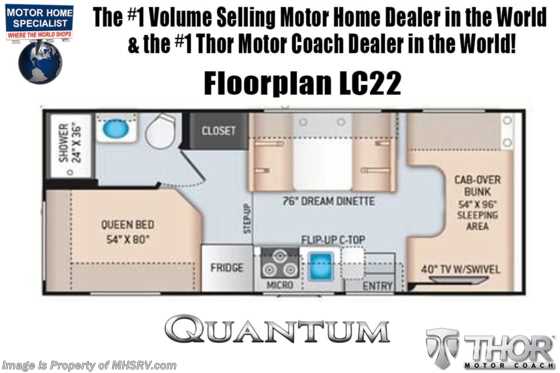 2021 Thor Motor Coach Quantum LC22 W/ Luxury Collection, Solar, 15K A/C Floorplan