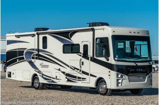 2021 Coachmen Mirada 35ES Bath &amp; 1/2 Bunk Model W/ Theater Seating, B-O-W Living System, King Bed, Stack W/D, Solar, Fireplace &amp; More!