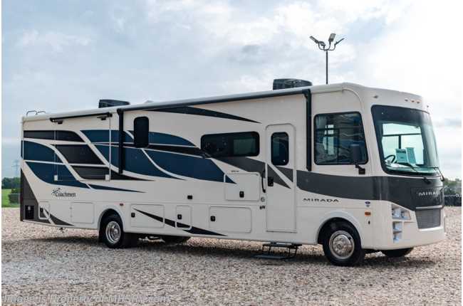 2022 Coachmen Mirada 35ES Bath &amp; 1/2 Bunk Model W/ Theater Seating, B-O-W Living System, King Bed, Stack W/D, Solar, Fireplace &amp; More!