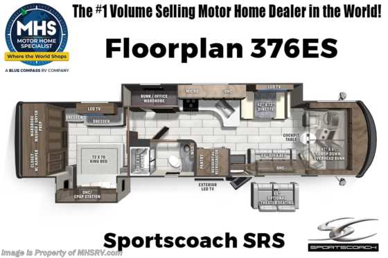 2022 Coachmen Sportscoach SRS 376ES Bunk House W/ W/D, King Bed, Exterior Kitchen, Ext TV, Power Loft &amp; More! Floorplan