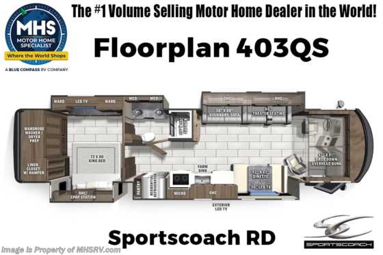 2022 Coachmen Sportscoach 403QS W/ W/D, Theater Seats, Dual Pane Glass &amp; More! Floorplan