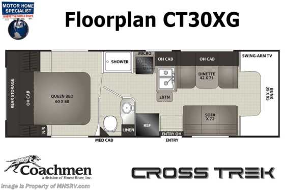 2021 Coachmen Cross Trek XL 30XG W/ Exterior Entertainment, 3-Camera Monitoring System, Azdel®, Massive Ext. Storage &amp; More! Floorplan
