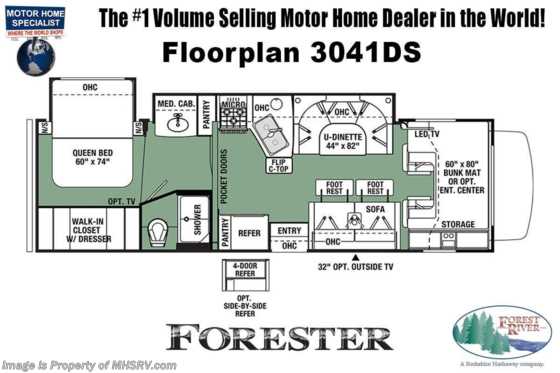 2021 Forest River Forester 3041DS RV for Sale W/ Theater Seats, 2 A/Cs, FBP, Auto Jacks &amp; Ext TV Floorplan