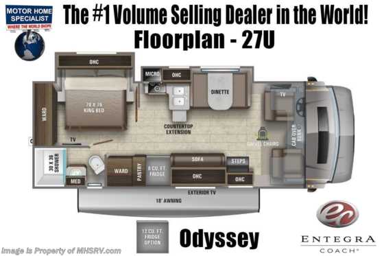 2022 Entegra Coach Odyssey 27U W/ Modern Farmhouse, Auto Jacks, Solar, 2 A/Cs, Bedroom TV, King Bed Floorplan