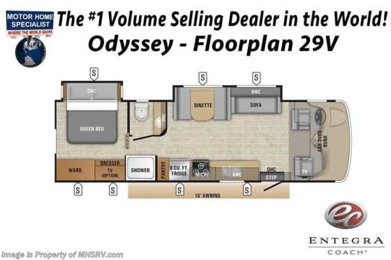 2022 Entegra Coach Odyssey 29V W/ Theater Seats, Bedroom TV, Auto Jacks, Solar, 2 A/Cs Floorplan