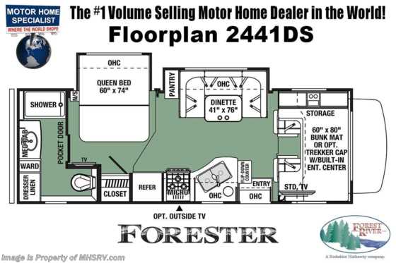 2021 Forest River Forester 2441DS W/ 15K A/C, Ext TV, Auto Jacks, FBP, Solar Floorplan