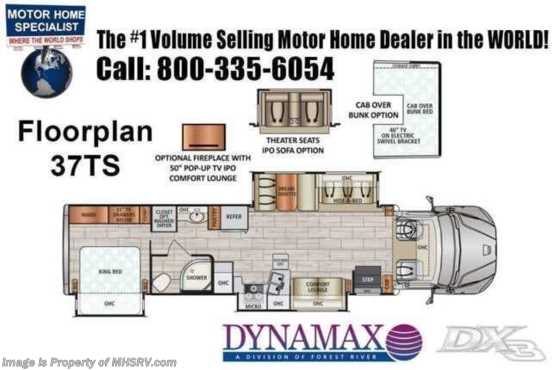 2021 Dynamax Corp DX3 37TS W/ Theater Seats, Fireplace, Mobile Eye, Sat &amp; Nav Floorplan