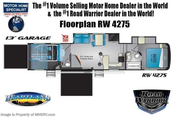 2022 Heartland RV Road Warrior 4275RW Luxury Toy Hauler RV for Sale - Bath &amp; 1/2, Mega Sofa, 3 A/Cs &amp; FBP Floorplan