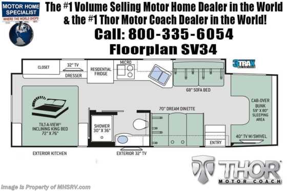 2021 Thor Motor Coach Magnitude SV34 4x4 330HP Diesel Super C W/ 3 Cameras, King Bed & Auto Jacks Floorplan