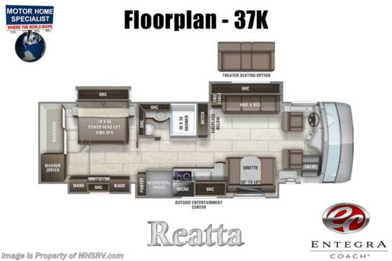 2022 Entegra Coach Reatta 37K W/ 360HP, Satellite, Theater Seating Sofa, King, 10K Gen &amp; W/D Floorplan