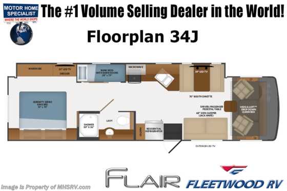 2022 Fleetwood Flair 34J Bunk Model W/ Theater Seats, Oceanfront Collection &amp; King Bed Floorplan