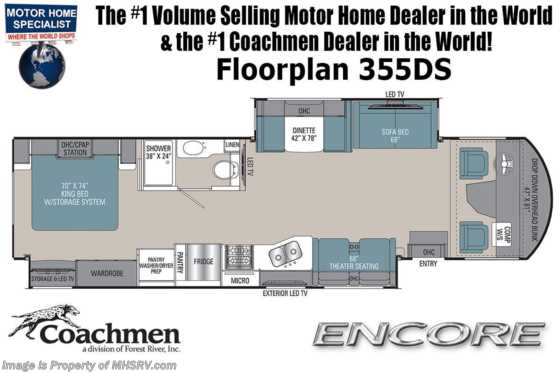 2022 Coachmen Encore 355DS W/ Theater Seats, King Bed w/ Storage System, Power Loft, Stack W/D &amp; More! Floorplan