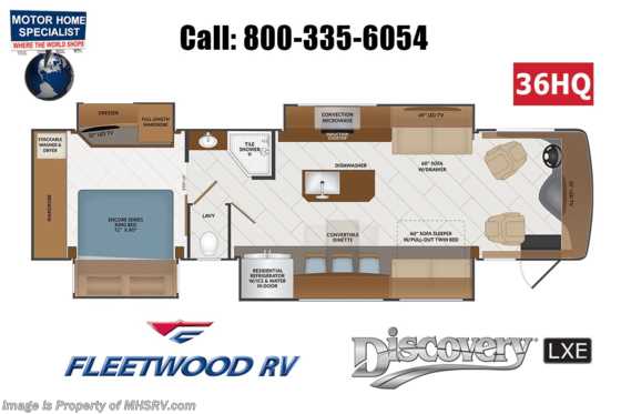 2021 Fleetwood Discovery LXE 36HQ W/ 380HP, Theater Seats, OH Loft, King Bed Floorplan