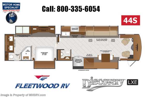 2021 Fleetwood Discovery LXE 44S Bath &amp; 1/2 W/ 450HP, OH Loft, King Bed, U-Shaped Dinette Floorplan