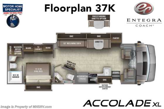 2021 Entegra Coach Accolade XL 37K Bath &amp; 1/2 Super C Diesel W/ 360HP, E-Z™ Drive, Aqua-Hot®, W/D, Reclining Sofa &amp; More! Floorplan