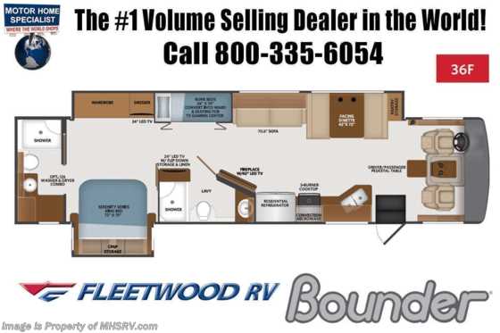 2021 Fleetwood Bounder 36F 2 Full Bath Bunk Model W/ Combo W/D, King Sat, OH Loft, Sumo Springs Floorplan
