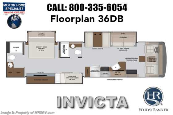 2021 Holiday Rambler Invicta 36DB 2 Full Bath Bunk Model W/ Theater Seats, King, W/D, Oceanfront Collection Floorplan