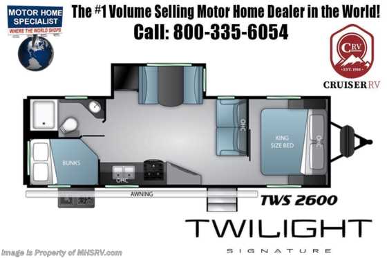 2022 Twilight RV TWS 2600 Bunk Model W/ King Bed, Stabilizers, 50 Amp &amp; 2 A/Cs Floorplan