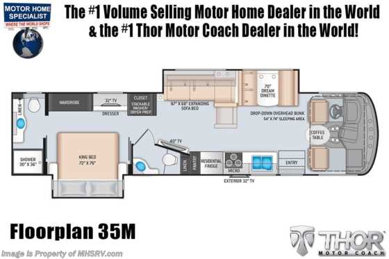 2023 Thor Motor Coach Windsport 35M Bath &amp; 1/2 W/MAX PACK, Luxury Collection, OH Loft, King Bed, Exterior TV &amp; Solar Floorplan