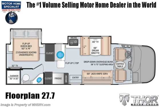 2022 Thor Motor Coach Vegas 27.7 RV W/ Home Collection, Bedroom TV, Solar Floorplan