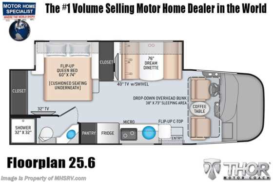 2022 Thor Motor Coach Vegas 25.6 RV W/ Home Collection, Bedroom TV &amp; Solar Floorplan
