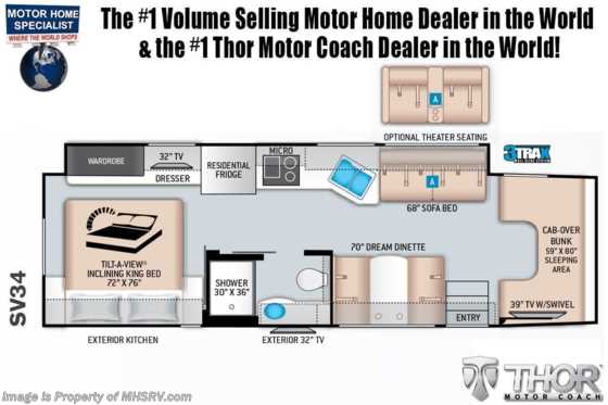 2022 Thor Motor Coach Omni SV34 4x4 330HP Diesel Super C RV for Sale W/ Child Safety Tether & FBP Floorplan
