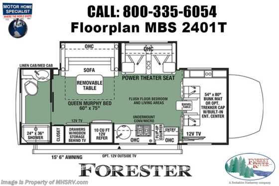 2021 Forest River Forester MBS 2401T Sprinter Diesel W/ Murphy Bed, Ext TV, Back Up Camera &amp; Bedroom TV Floorplan