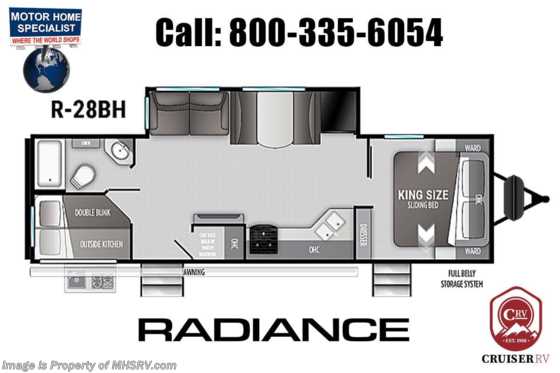 2021 Cruiser RV Radiance Ultra-Light 28BH Double Bunk Model W/ Theater Seats, King Bed, LED TV, Stabilizers & 2 A/Cs Floorplan