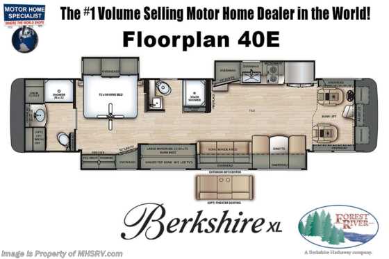2021 Forest River Berkshire XL 40E -380 2 Full Bath Bunk Model W/ Theater Seats, King, Satellite, 3 A/Cs, W/D Floorplan