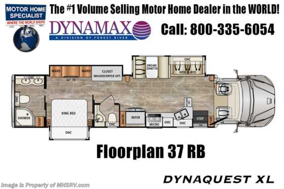 2021 Dynamax Corp Dynaquest XL 37RB Bath &amp; 1/2 Diesel Super C RV W/ W/D, Solar &amp; Black Out Pkg Floorplan