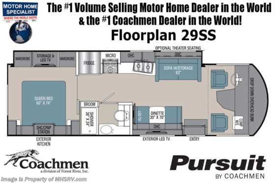 2023 Coachmen Pursuit 29SS W/ Drop Down Loft, 5.5KW Gen, Auto Leveling, Solar & More Floorplan