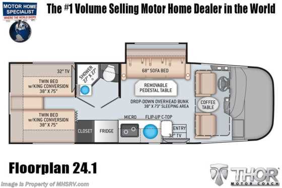 2022 Thor Motor Coach Axis 24.1 W/ Solar, King Conversion, Stabilizing System, Power Driver Seat & More Floorplan