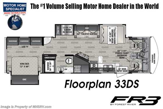 2022 Forest River FR3 33DS W/ Theater Seats, OH Loft, Combo W/D &amp; King Bed Floorplan