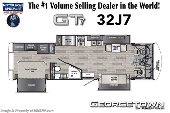 2022 Forest River Georgetown GT7 32J7 W/ Theater Seating, Pwr Tilt Bed &amp; Stack W/D Floorplan
