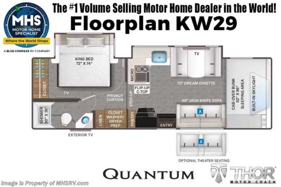 2023 Thor Motor Coach Quantum KW29 W/ Luxury Collection, Dual A/Cs, King, W/D Prep, 40&quot; TV Floorplan