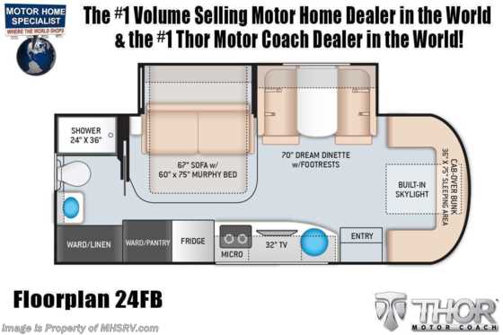 2022 Thor Motor Coach Delano Sprinter 24FB Sprinter Diesel RV for Sale W/ FBP, Auto Jacks & 3.2KW Gen Floorplan