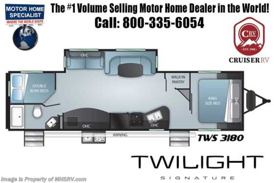 2021 Twilight RV TWS 3180 Bunk Model W/ Theater Seats, King Bed, Power Stabilizers, Dual A/Cs Floorplan