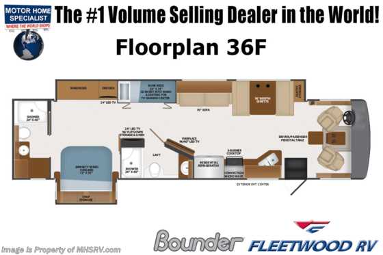 2022 Fleetwood Bounder 36F 2 Full Bath Bunk Model W/ Oceanfront Collection, Steering Stabilizer System, King, Satellite, Solar & Collision Mitigation Floorplan