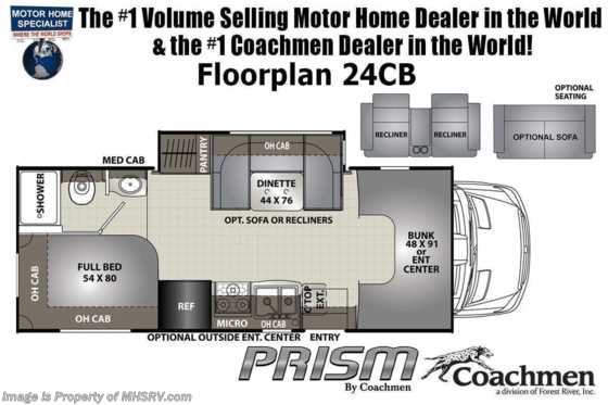 2022 Coachmen Prism Select 24CB Sprinter Diesel W/ Prism Select Pkg, Coach TV, Stabilizers, Exterior Entertainment Floorplan