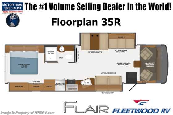 2022 Fleetwood Flair 35R W/ Theater Seats, FBP, Oceanfront Collection, King, Satellite, Steering Stabilizer & Stack W/D Floorplan