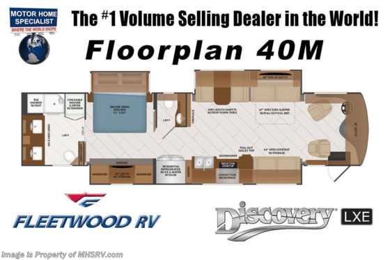 2022 Fleetwood Discovery LXE 40M Bath & 1/2 W/ Theater Seats, Facing Dinette, OH Loft, Window Awning Pkg, Satellite, Blind Spot Detection & King Bed Floorplan
