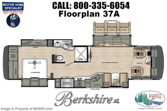 2022 Forest River Berkshire XL 37A 380HP Luxury Diesel W/ Theater Seats, Stack W/D, Heated Floors &amp; More! Floorplan