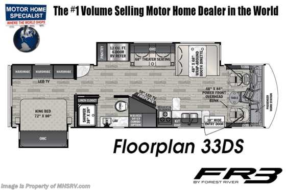 2022 Forest River FR3 33DS W/ Theater Seats, OH Loft, Fireplace, W/D & King Bed Floorplan