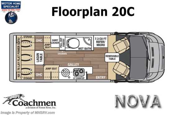 2022 Coachmen Nova 20C W/Cozy Wrap, Upgraded Seats, WiFi, Dual Solar Panel, Convenience Pkg Floorplan