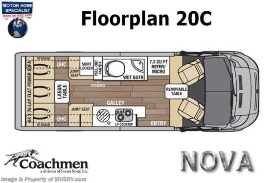 2022 Coachmen Nova 20C Li3 W/Lithium, Cozy Wrap, Upgraded Seats, WiFi, Black Rims Floorplan