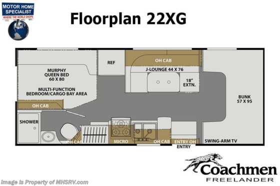 2022 Coachmen Freelander  22XG W/Murphy Bed, 3 Camera, Swivel Seats, Running Boards &amp; Adventure Plus Pkg Floorplan